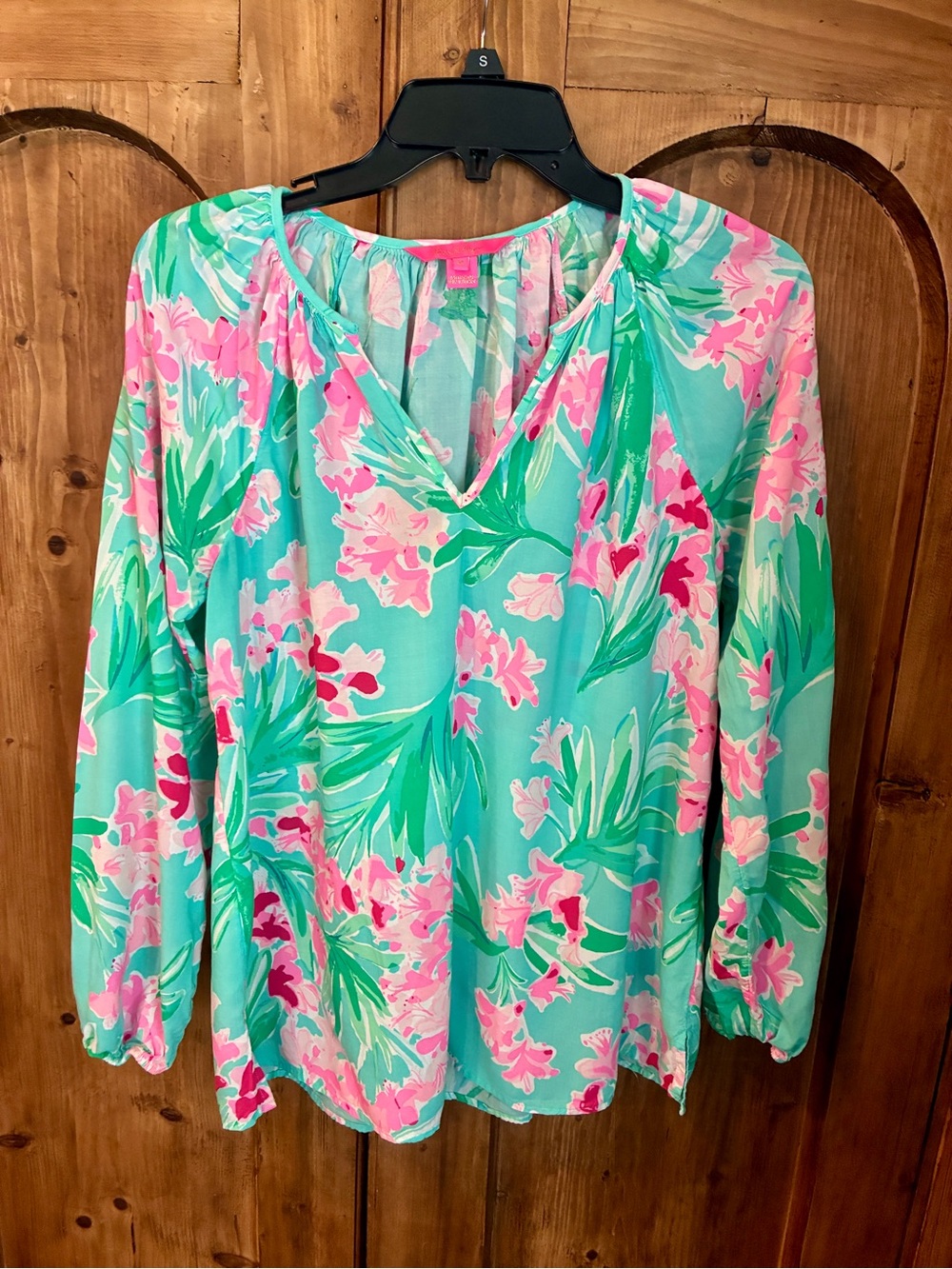 Lilly Pulitzer Aqua Tunic with Pink & Green Floral Print